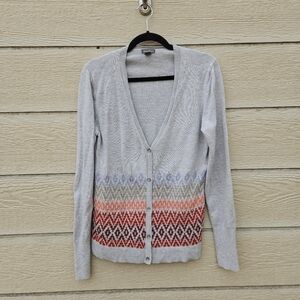 Eddie Bauer Christine Fair Isle gray cardigan with mohair large